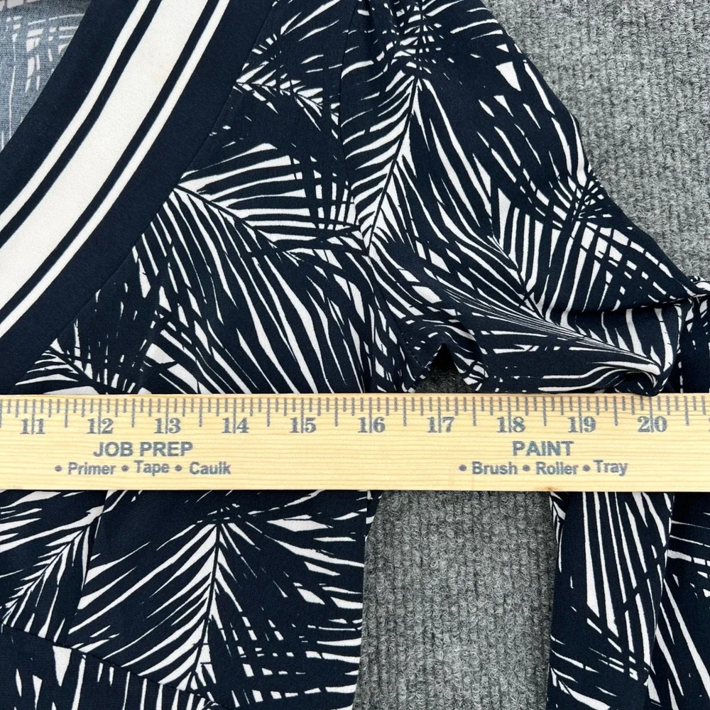 Michael Kors Palm Print Dress Womens S Navy White Long Sleeve Resort Tropical